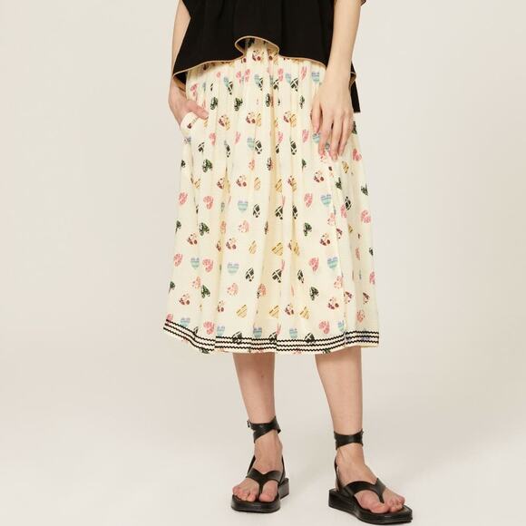Hofmann Copenhagen Elina Heart Print Skirt Yellow Pleated‎ Elastic Waist Sz 2 - Picture 2 of 14